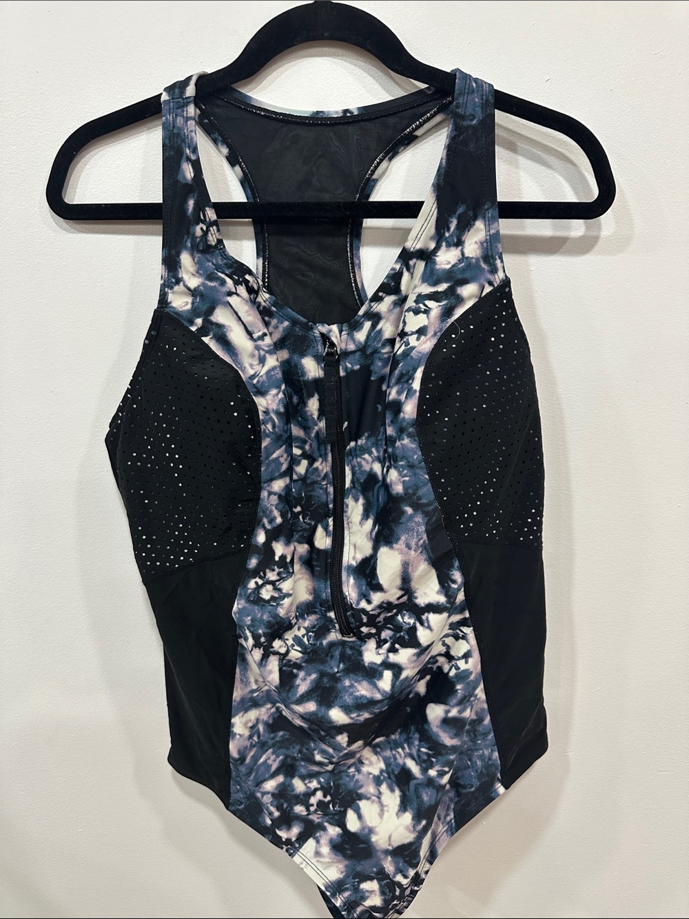 Livi Active Tie-Dye Black & White Zip-Front One-Piece Swimsuit